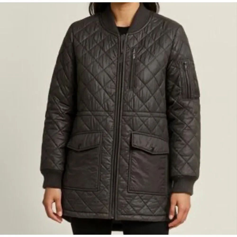 French Connection black puffer longline bomber jacket size M